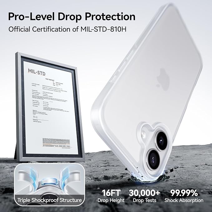CASEKOO Armor Shockproof Designed for iPhone 17 Case [16FT Military Grade Protection] Matte Finish Protective Phone Case Anti-Fingerprint Thin Slim Hard Cover for iPhone 17, Frosted White
