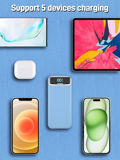 Nusyddy Portable Charger 20000mAh 22.5W w/Built-in Cables & Wall Plug Blue | 22.5W Fast Charging, High Capacity, LED Display, Charge 5 Devices at once, TSA Approved, Compatible with iPhone/iPad/Samsung