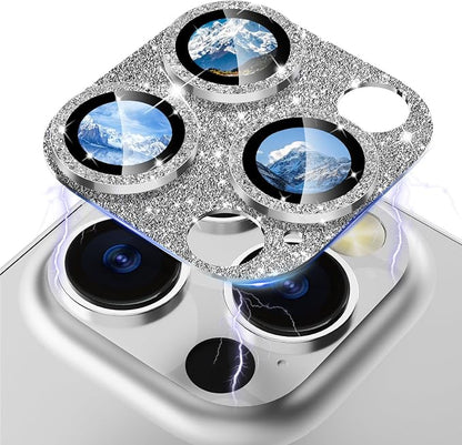 CloudValley for iPhone 14 Pro/iPhone 14 Pro Max Glitter Camera Lens Protector, 9H Tempered Glass [All in 1 Design], Case Friendly Anti-Scatch High Definition, GlitterSilver