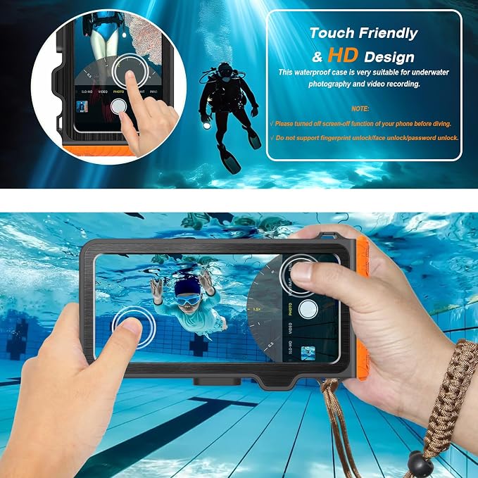 2026 Diving Snorkeling Phone Case for iPhone 17/16/15/14/13/12/11 Pro Max/XS/X Samsung Galaxy S26/S25/S24 Professional Scuba Dive Waterproof Underwater Photo Video Cover (4TH Gen, Orange)