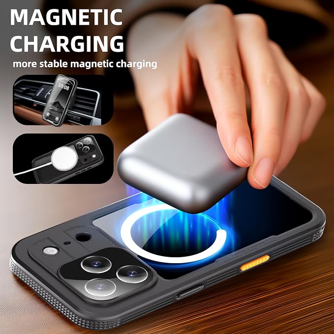 Losin Compatible with iPhone 17 Pro Waterproof Case, [Compatible with MagSafe] [Built-in Screen Protector], Full Body Protection Military Grade Shockproof Case, Black
