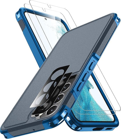 SPIDERCASE Designed for Samsung Galaxy S22 Case, [10 FT Military Grade Drop Protection],2 Pack [Tempered Glass Screen Protector+Camera Lens Protector] Heavy Duty Shockproof Case,Blue
