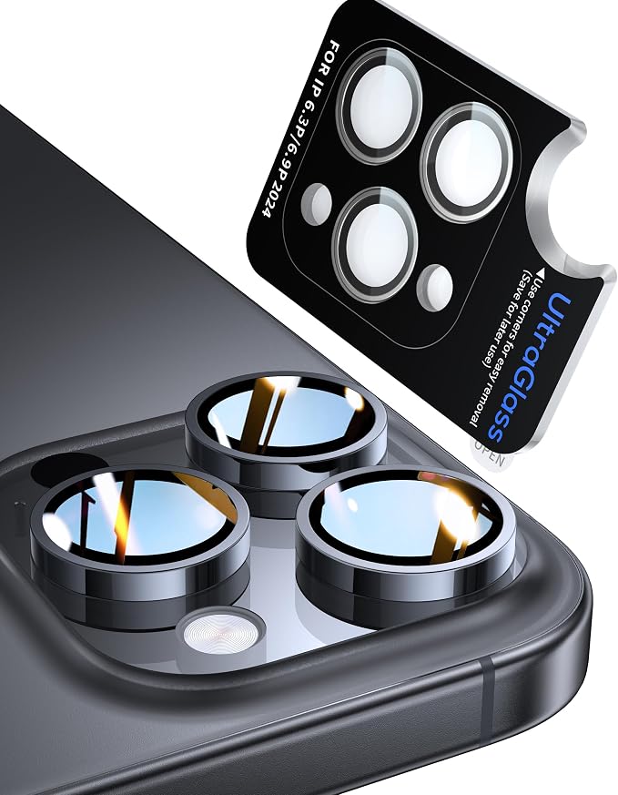 UltraGlass for iPhone 16 Pro Max/16 Pro Camera Lens Protector [NO.1 Military Grade Shatterproof] iPhone 16 Pro Max Camera Protector, 16 Pro Lens Cover [Longest Durable] Easy Install, Black Titanium