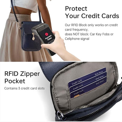 Small Crossbody Bags for Women Leather Multi Pocket Cell Phone Purse with RFID Blocking Card Slots for Everyday Use