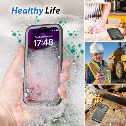 SPORTLINK for iPhone 15 Pro Max Case - IP68 Waterproof Military Protective Full Body Heavy Duty Shockproof 360 Sealed Dustproof with Camera Screen Protector Cover for i Phone 15 Pro Max 6.7" Mag/Black