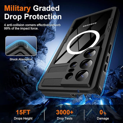 GOLDJU for Samsung Galaxy S26 Ultra Case Waterproof, S26 Ultra Case with Built-in Screen & Lens Protector, Shockproof Full Body Protection Phone Case, Compatible with MagSafe/Wireless Charging, Black