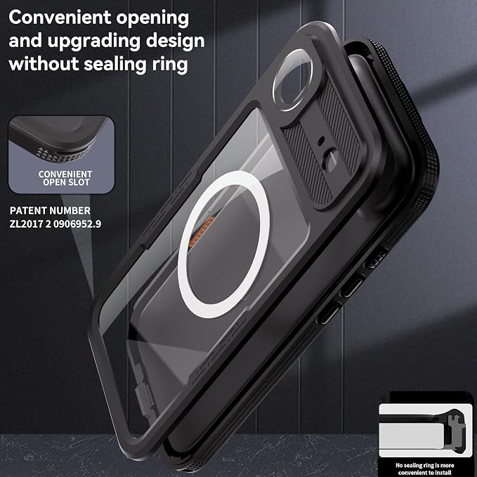 Guppy for iPhone 17 Air Magnetic Waterproof Case, Built-in Screen Protector [IP68 Waterproof][14FT Military Drop Proof] 360° Full Body Protection Dustproof Shockproof Heavy Duty Rugged Case, Black