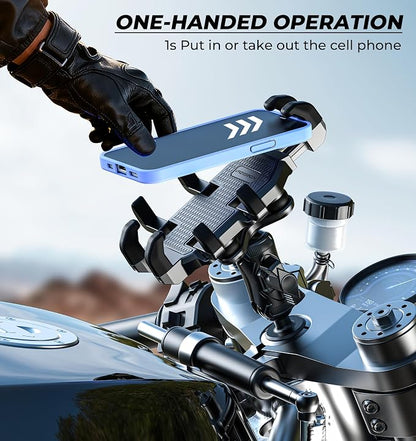 VAZESWIN Motorcycle Fork Stem Phone Mount [Vibration Dampener] [Anti-Shake] One-Handed Operation Motorcycle Cell Phone Holder, Fit 12mm-25.4mm Diameter Fork Stem Tube, for 5.4"-7.2" Smartphone
