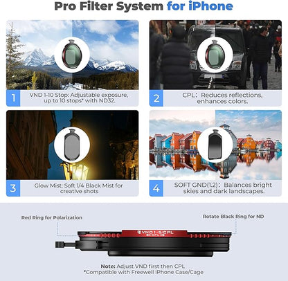 Freewell Pro Hybrid Magnetic Filter 1 to 10 Stop Variable ND/CPL with ND32, Soft Gradient 1.2, Black Glow Mist Compatible with Freewell iPhone Case & Cage