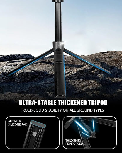 Magnetic Phone Tripod for iPhone MagSafe - 67" Auto-Deploy Selfie Stick with Wireless Remote, 360° Rotatable Tripod Stand for Video Recording, Live Streaming, Vlogging