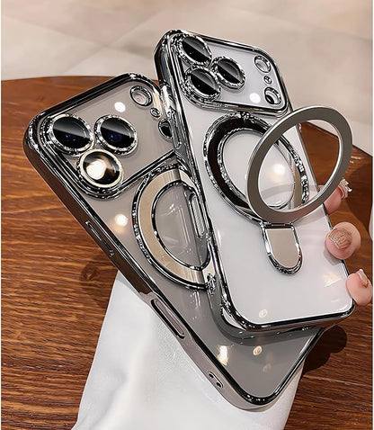 LXK Magnetic Invisible Stand for iPhone 17 Pro Case 6.3" Compatible with MagSafe, Military-Grade Protection, with Camera Protector, Clear Scratch-Resistant Back Cover for iPhone 17 Pro, Silver