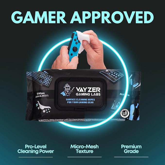Gaming Peripheral Wipes, Keyboard Cleaner & Electronic Wipes, Safe for Controllers, Keyboards, Laptops, PCs & Mice – Alcohol-Free, Unscented, Paraben-Free, Cleaning Wipes - 50 Pack