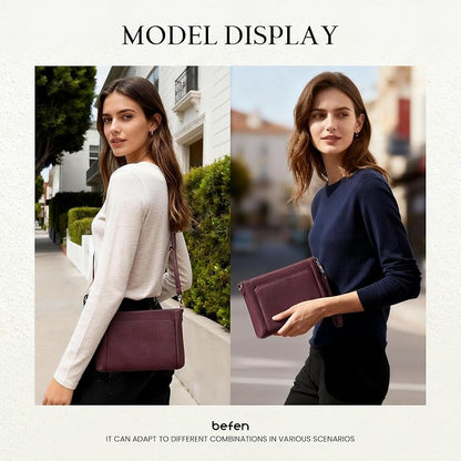 befen Genuine Leather Wristlet Wallet for Women Soft RFID Leather Clutch Purse with Built in Wallet Trendy Crossbody Bag