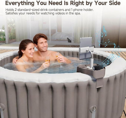 POOLCOMFT Hot Tub Table Tray with Adjustable Phone Holder, Caddy Holds 2 Drinks for Outdoor Inflatable Pool & Spa, Hot Tub Accessories for Adults, Idea Gifts for Women, Mom