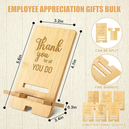 Ripeng 12 Pcs Employee Appreciation Gifts Bulk Bamboo Phone Stand for Desk Office Worker Thank You Gift for Administrative Team Coworkers Staff Graduation Nurse Teacher Week (Assorted Inspirational)