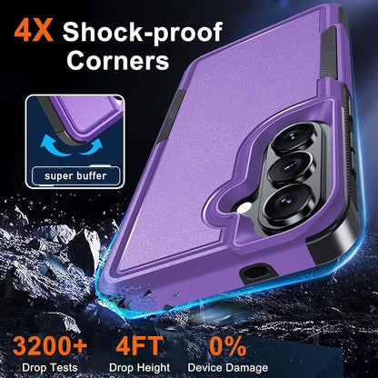 for Samsung Galaxy S26+ Plus Case with Screen Protector+Camera Lens Cover,Military Grade Heavy Duty Shockproof Phone Cover with Wrist Lanyard Strap for Samsung S26Plus,Lavender