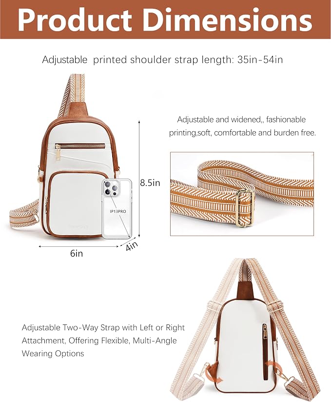 Anti Theft Crossbody Bags for Women,RFID Sling Bag Travel Purse,Vegan Leather Cross Body Purses Chest Bag for Travel(white＆Brown) | Multi-Pocket, Structured bag, Any Occasion