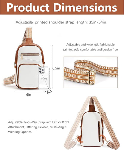 Anti Theft Crossbody Bags for Women,RFID Sling Bag Travel Purse,Vegan Leather Cross Body Purses Chest Bag for Travel(white＆Brown) | Multi-Pocket, Structured bag, Any Occasion