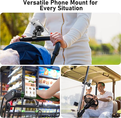 Magnetic Phone Holder Clamp Mount – 20 x N52 Strong Magnet Mount for Gym, Spin Bike (Fits Peloton), Treadmill, Stroller, Golf Cart, Shopping Cart – Compatible with Mag-Safe iPhone 12-17 Series