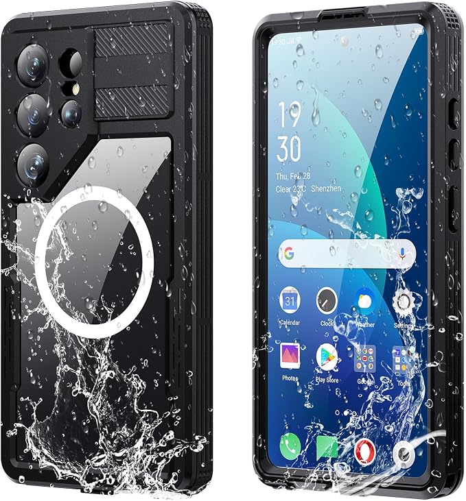 Omio for Galaxy S26 Ultra Waterproof Case Compatible with MagSafe, Magnetic Waterproof Full Body IP68 Underwater Case Built-in Screen Protector Military Grade Shockproof Case for Men Women Black