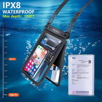 Niveaya [Up to 10.5"]Waterproof Phone Pouch - 2 Pack, Waterproof Phone Lanyard Case with iPhone 17/16/15/14/13 Pro Max up to 9.5", Phone Dry Bags for Vacation Beach Pool Kayak Cruise Travel Essentials
