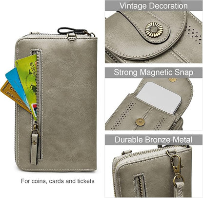 S-ZONE Women RFID Blocking Crossbody Cell Phone Purse Small Faux Leather Wallet Purse
