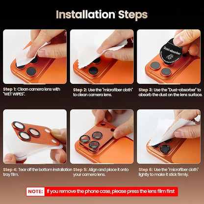 Camera Lens Protector Compatible with iPhone 17 Pro Max- Metal Frame Tempered Glass Cover, [Anti-Scratch] [Drop-Proof][Strong-Adhesion] Rear Camera Screen Cover- Orange