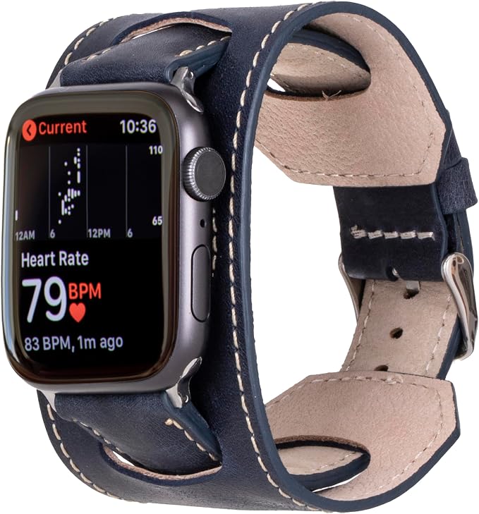 HARDISTON Cuff Watch Band Compatible with Apple 46mm for Men & Women, Handmade Genuine Leather, Compatible with iWatch Series 11 10 9 8 7 6 5 4 3 2 1 SE Ultra, Wrist Bracelet Band, Large/Band-Navy