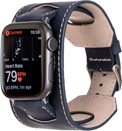 HARDISTON Cuff Watch Band Compatible with Apple 41mm for Men & Women, Handmade Genuine Leather, Compatible with iWatch Series 11 10 9 8 7 6 5 4 3 2 1 SE Ultra, Wrist Bracelet Band, Small/Band-Navy