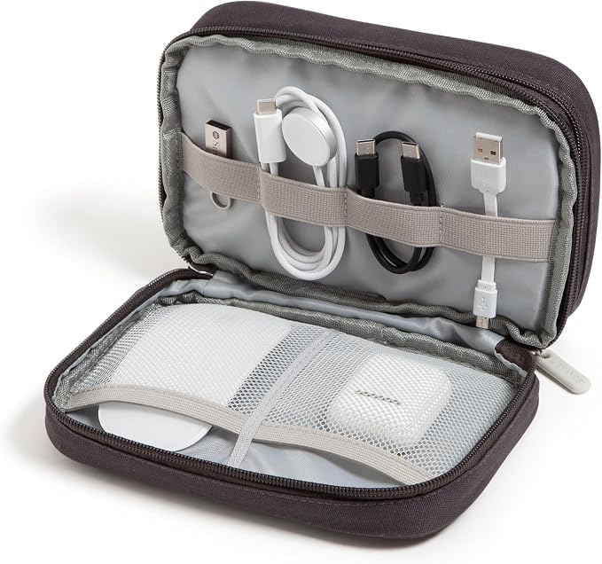 U Brands Canvas Tech Organizer Pouch 9 Compartments, 7.8 x 5 Inch Cable Organizer Bag for Travel, Cord Organizer for Cables, Earbuds, Flash Drives and Accessories – Slate