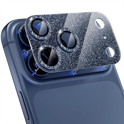 Choiche Compatible for iPhone 17 Pro Max Camera Lens Protector, Bling Camera Cover with 9H Tempered Glass Lens Screen Protector Metal Ring Decoration Accessories 6.9-inch (Glitter-Blue)