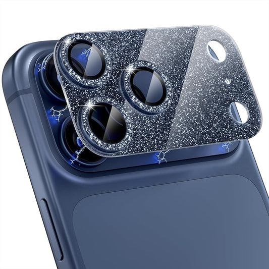Choiche Compatible for iPhone 17 Pro Max Camera Lens Protector, Bling Camera Cover with 9H Tempered Glass Lens Screen Protector Metal Ring Decoration Accessories 6.9-inch (Glitter-Blue)