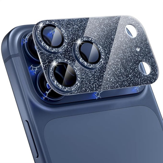 Choiche Compatible for iPhone 17 Pro Camera Lens Protector, Bling Camera Cover with 9H Tempered Glass Lens Screen Protector Metal Ring Decoration Accessories 6.3-inch (Glitter-Blue)