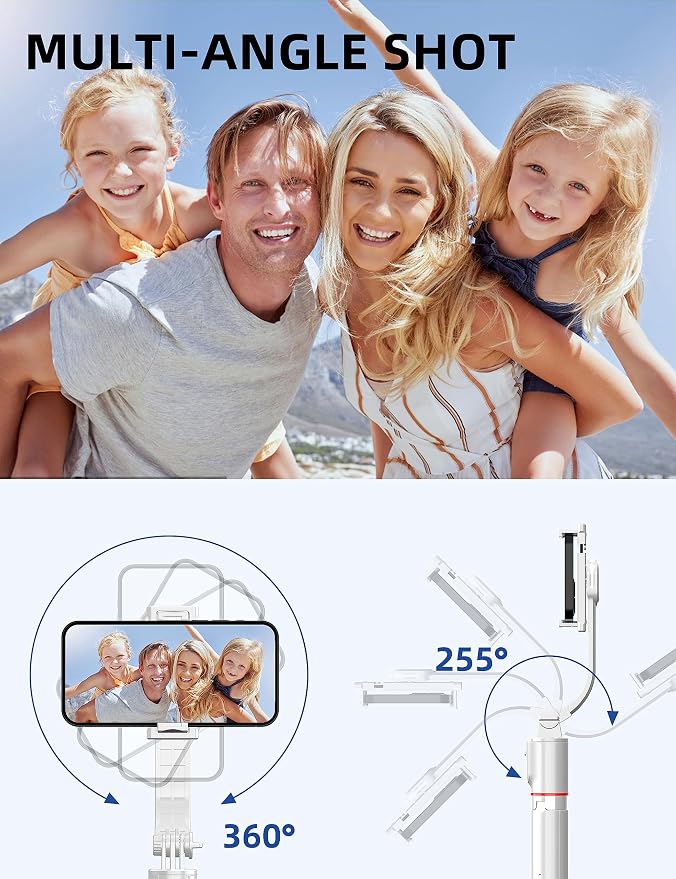 SelfieShow Phone Tripod & Selfie Stick, 41" Extendable Travel Tripod Stand with Detachable Remote, 360 Rotation, Compatible with iPhone/Samsung/GoPro & More (White)