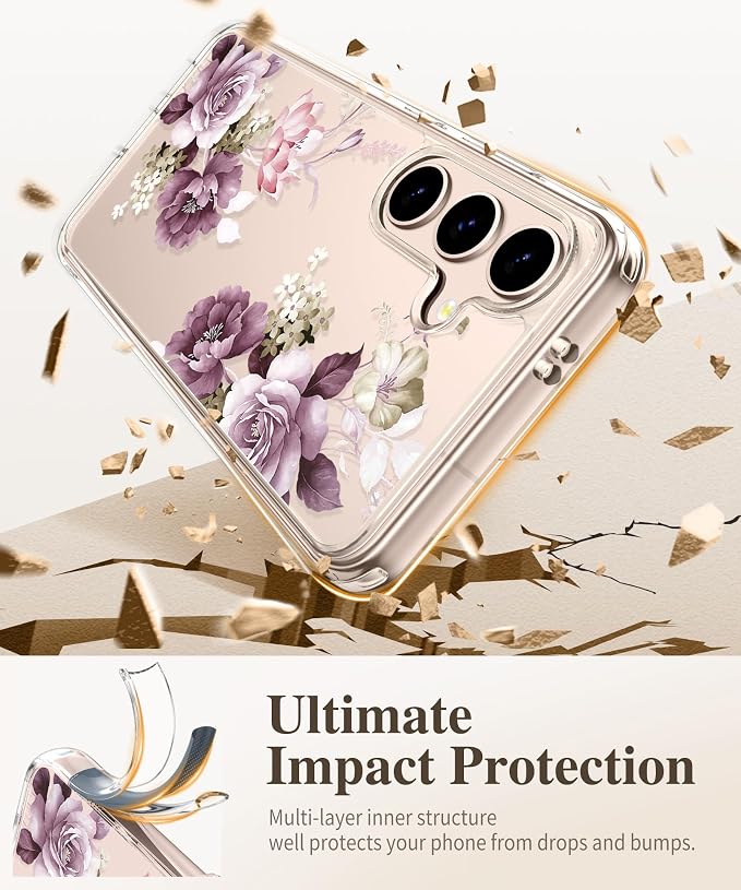 GVIEWIN for Samsung Galaxy S25 Case, Clear Floral Slim Shockproof Protective Women Phone Case, Non-Yellowing, with Screen Protector & Camera Lens Protector for Galaxy S25 6.2", Cherry Blossoms