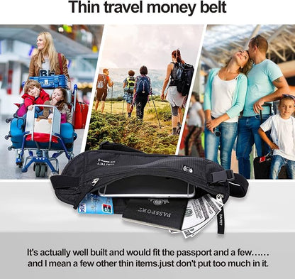 DAITET Money Belt - Passport Holder Secure Hidden Travel Wallet with RFID Blocking, Undercover Fanny Pack (Black)