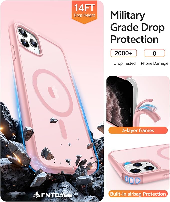 FNTCASE for iPhone 11 Pro Case: [Compatible with Magsafe] Translucent Matte Magnetic Phone Cover - Military Grade Drop Protection Shockproof Protective for iPhone 11Pro 2019 Cases - LightPink