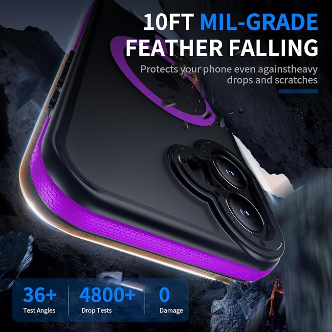 Strong Magnetic Case for iPhone 16 [10Ft Military-Grade Protection] Compatible with fit MagSafe Shockproof Slim Thin Cover 6.1 inch 16 Phone case, Purple Bumper