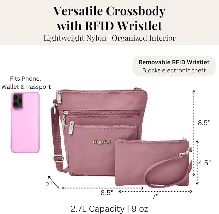 Baggallini Pocket Crossbody Bags for Women 8x8 Small Lightweight Durable Water-resistant Travel Purse W/Rfid