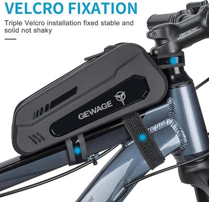 GEWAGE Bike Bag Bicycle Front Frame Bag Bike Phone Holder Bike Phone Bag Top Tube Bag Handlebar Bags Bike Accessories for Mountain Road Bike, Black
