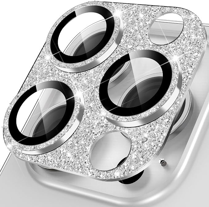 YWXTW for iPhone 16 Pro/iPhone 16 Pro Max Camera Lens Protector, [New Glitter Design] Full Bling Sparkly Diamond Tempered Glass Screen Protector Metal Camera Cover Accessories (White Titanium)