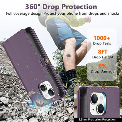 Wallet Case for iPhone 15 Plus with Card Holder/Crossbody Wallet/Strap| RFID Blocking | Magnetic | Kickstand | Detachable | PU Leather Phone Case for iPhone 15 Plus,6.7 in,Purple