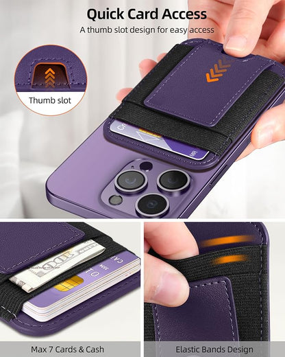ExtreLife Upgraded for Magsafe Wallet, Strongest Magnetic Wallet for iPhone 17/16/15/14/13/12 Series, Magnetic Card Holder, Vegan Leather, Fit 7 Cards, Luxury Purple