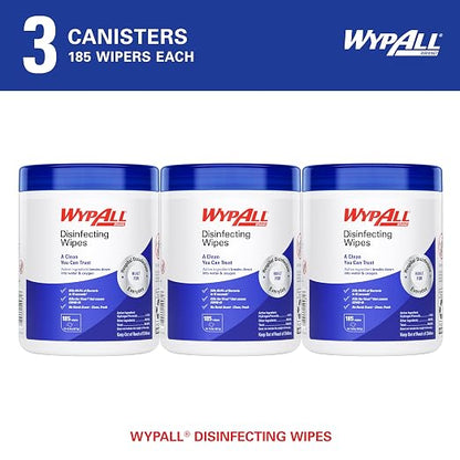 WypAll Disinfecting Wipes (54481), with Hydrogen Peroxide Disinfectant Cleaner for Commercial, Industrial & Healthcare, 5.75 x 7 inch Sheets, Fresh Scent (3 Canisters of 185 Sheets)