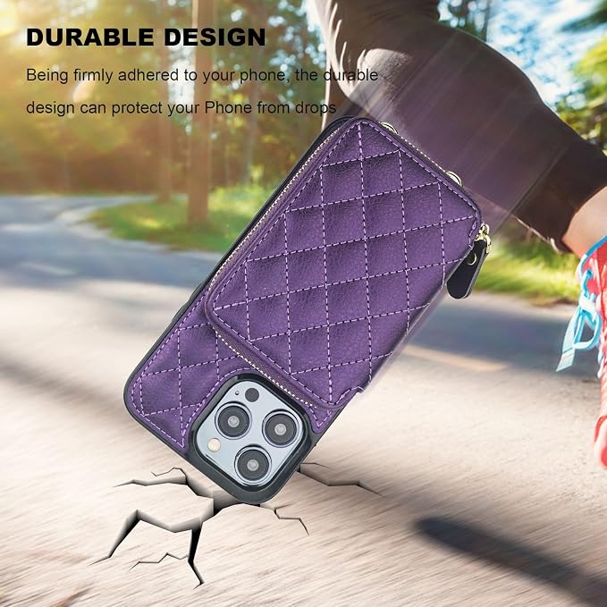 Bocasal Crossbody Wallet Case for iPhone 14 Pro Max, RFID Blocking PU Leather Zipper Handbag Purse Flip Cover, Kickstand Folio Case with Card Slots Holder Wrist Strap Lanyard 5G 6.7 Inch (Dark Purple)