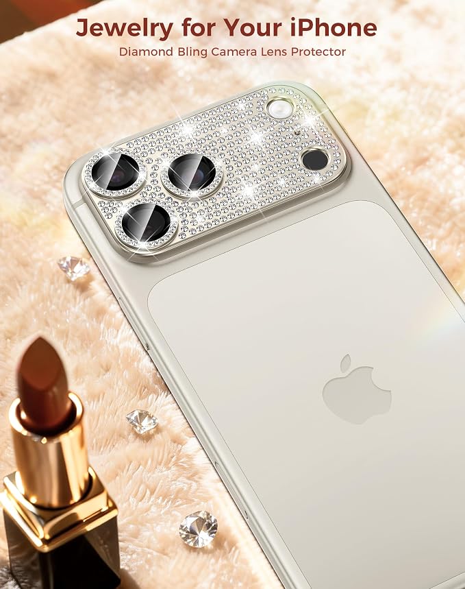 Goton for iPhone 17 Pro Camera Lens Protector Diamond Bling- Not Easy to Fall, Strong Adsorption, Glitter Metal Aluminum Alloy Rear Camera Screen Cover Accessories for 17Pro, Silver