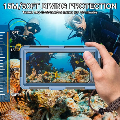 Underwater Snorkeling Diving Phone Case, Universal Waterproof Phone Case for iPhone 17/16/15/14/13/12/11Pro Max/XR/XS/X for Samsung Galaxy S24/S23/S22/S21,Scuba Underwater Photo Video Housing(Blue)