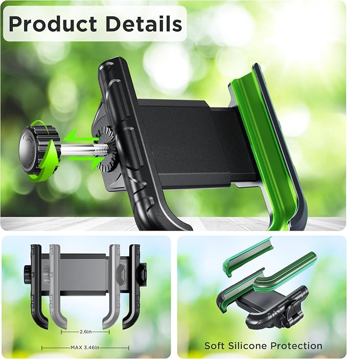 Bike Phone Mount Holder No Block Camera Motorcycle Cell Phone Holder Quick Lock 360° Rotate for iPhone 16 Pro Max for Samsung S25 Ultra 5.4''-7.2'' Smartphone