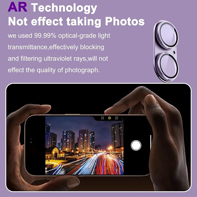 2 Pack Camera Lens Protector for iPhone 17,[Not Easy to Breakn ] AR Tempered Glass Strong Adsorption Metal Camera Cover Screen-Light Purple