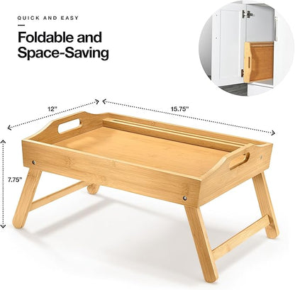 Bed Table Tray with Folding Legs, (2 Pack) Laptop Holder and Handles - Breakfast Tray Bamboo Bed Tray for Eating, Sofa, Bed, Food Trays for Eating on Couch, Snacking and Working